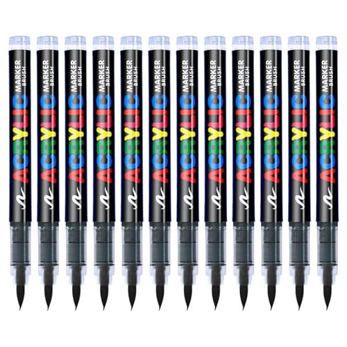KsopiaVobs Acrylic Paint Pens, Soft Brush Tip Acrylic Paint Markers, Acrylic Markers Ideal for Canvas, Rock Painting, Wood, Stone, Glass, Ceramic, Fabric Painting, DIY Crafts (12 Pcs Black) - color: 12 Pcs Black