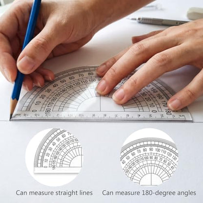 7 Pcs Geometry Ruler Protractor Compass Geometry Tool, Math Ruler Kit with 1 Metal Compass, Precision Drawing Tools for Drafting Architect Engineering