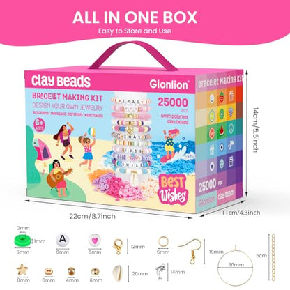 Gionlion 25000 Pcs Clay Beads Bracelet Making Kit Abundant Single Color Heishi Beads, 7 Boxes Polymer Beads for Bracelets Jewelry Making kit with Charms, DIY Arts and Crafts Gifts - style: 25000PCS