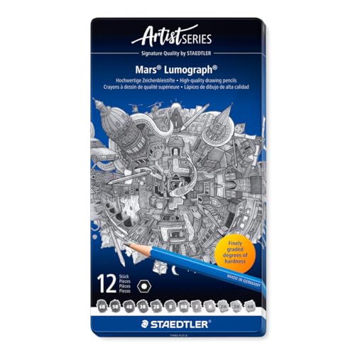 STAEDTLER Mars Lumograph Art Drawing Pencils (12-Pack) – Sustainable, Break-Resistant Graphite, Metal Case - style: Tin of 12
