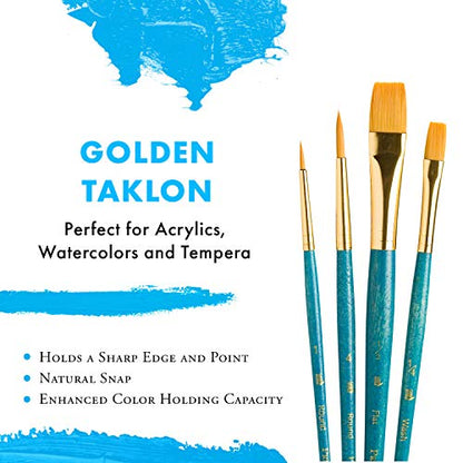 Princeton RealValue Brush Set, Gold Taklon, Blue Handle, 4 Piece, 1 Count - style: Set-9171