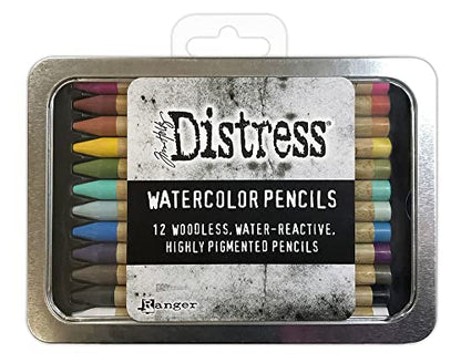 Ranger Ink Tim Holtz Distress Watercolor Pencils - Set 1 - Pack of 12 - and Detailer Water Brush
