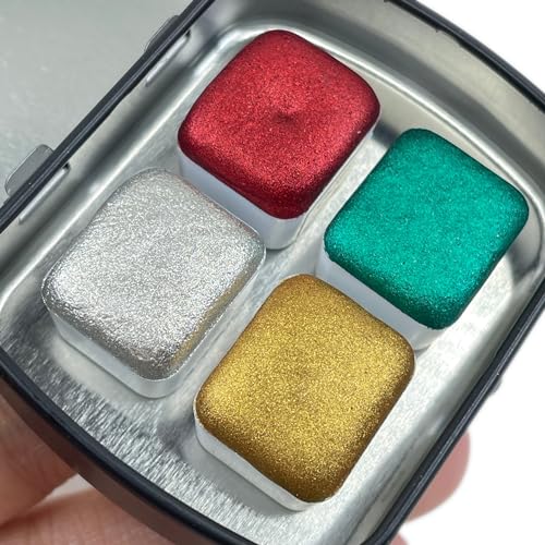 IUILE Handmade Watercolor Paints - Merry Christmas Metallic Chrome Half Pan Set (4 colors) - color: Merry Christmas Chrome