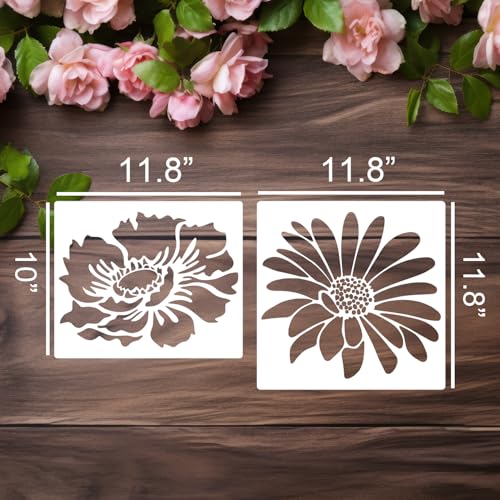 Large Flower Stencils for Painting on Wood 11.8” Fence Flower Stencils for Outdoors Reusable Floral Stencil for Painting on Wall Canvas Fabric Furniture Window - style: Flowers