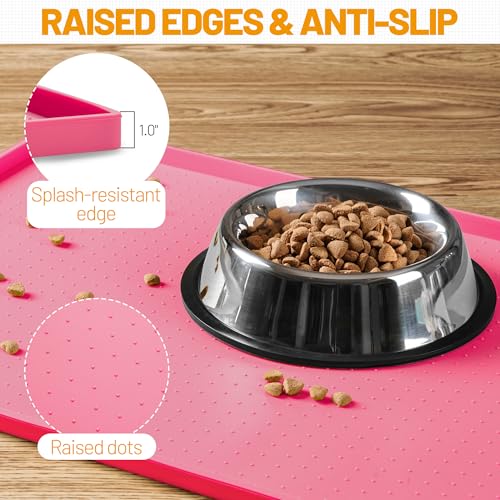 Hubulk Dog Feeding Mat,100% Waterproof Food Grade Silicone Pet Food and Water Bowl Placemat,Dishwasher, High Raised Edge to Prevent Spills,Nonslip Tray to Stop Messes on Floor (32"x24"x1.0", Pink) - color: Pink, size: 32"l X 24"w