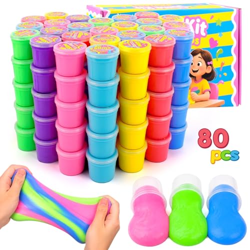 80 Pack Butter Slime Kit for Party Favors, Mini Bulk Scented Slime for Kids, Birthday Gifts for Boys Girls, Soft Non-Stick Sludge Toy for Stress Relief, School Classroom Rewards, Easter Fillers - style: 80 Pcs Butter Slime