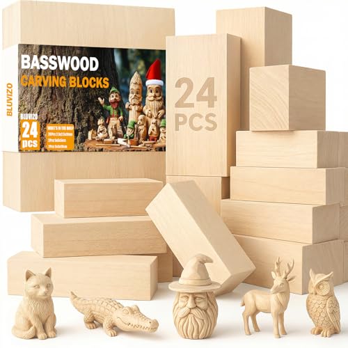 Basswood Carving Blocks 24PCS: Whittling Wood Blocks Wood Carving Kit with 3 Different Sizes - Soft Woodworking Blanks for DIY Crafts Beginners Adults - color: 24 PCS