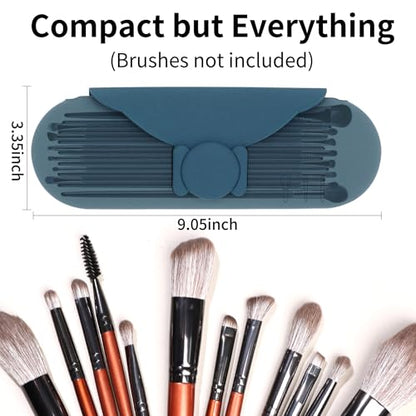 Travel Makeup Brush Holder with Cleaning Pad -Silicone Brush Organizer Case, Magnetic Closure Waterproof Cosmetic Bag for Easy Storage & On-the-Go Cleaning (9.05 Inch) - color: Dark Blue