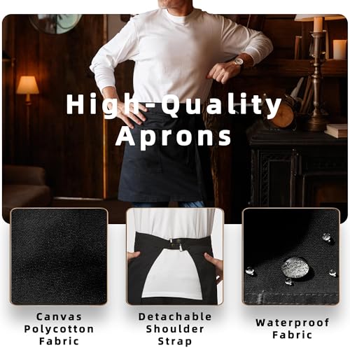 Unisex Waist Apron with Pockets Waiter Bar Half Bistro Apron 4251BY - color: Black, size: 3 Pack