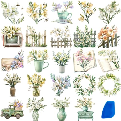 ZMRU 24 Sheets of Watercolor Style Rub on Transfers for Crafts - Perfect for Glass, Porcelain, Leather, Canvas, and Fabric Projects - IOD Transfers Included,3 * 3inch (Lily Magnolia) - style: Lily Magnolia