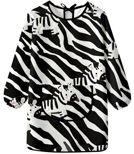 MINIQ Kids Art Smock,Waterproof Painting Apron Artist Smocks with Pocket Long Sleeves for Age 5-8 - color: Zebra Phantom, size: XXL for Age 5-8
