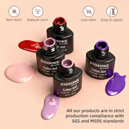 JODSONE 60 PCS Gel Nail Polish Starter Kit with U V Light 55 Colors Gel Polish Base Top Coat for Women and Girls - color: B32