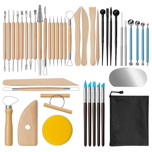 Amrules Clay Tools Kit, 43 PCS Pottery Tools, Practical Polymer Clay Sculpting Tools Kit, Air Dry Clay Tools Set for Beginner, Adults, Pottery Craft, Carving, Drawing, Molding, Modeling, Shaping - color: Lightyellow-43Pcs