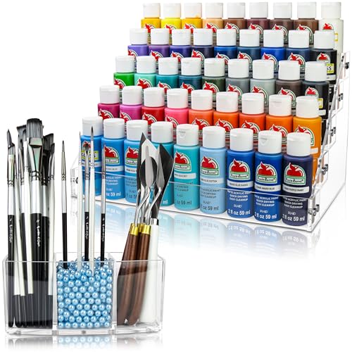 Paint Organizer & Brush Holder Set. 6 Support Bead Options. Thick, Durable, Crystal-Clear Acrylic with Diamond-Polish Finish. Paint Bottle Organizer & Painting Storage. SB - color: Sky Blue