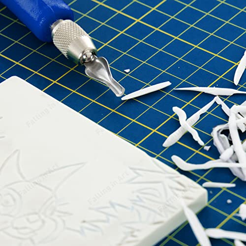Falling in Art Carving Blocks Stamp Making kit, Linoleum Blocks Printing Kit with 6 Shaped Blades Cutting Tool,12 Pack Rubber Carving Blocks and 3 Carbon Papers for Printmaking, Stamps, Crafts - size: 4x6"(12 Pack) + Carving Tool