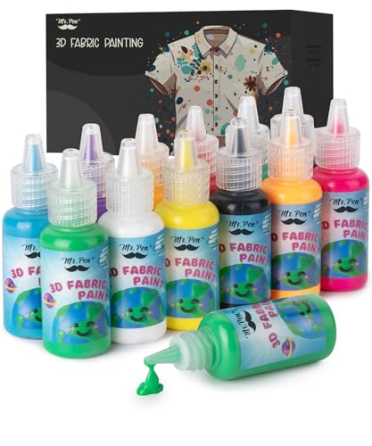 Mr. Pen- 3D Fabric Paint Set, 12 Vibrant Colors, 0.67 oz Bottles | Dimensional Paint for Fabric, Perfect for Clothes, T-shirts, Shoes and DIY Craft Projects - color: Soft & Bright, size: 12 Pack