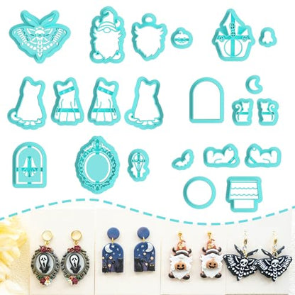 Tainsky Halloween Clay Cutters - 22 Shapes for Polymer Clay Cutters for Earrings（C） - color: Set C