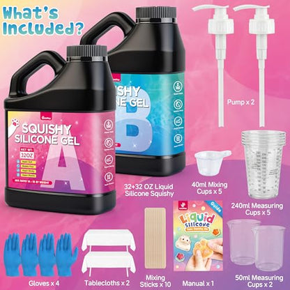Taba Squishy Kit - 64 OZ DIY Squishy Maker Refill - Quick Curing, Bubble-Free Formula for Squishy Maker, DIY, Custom Cat Paws & Stress Relief Gifts (Mold Not Included)-Stress Relief Entertainment - size: 64OZ Gel