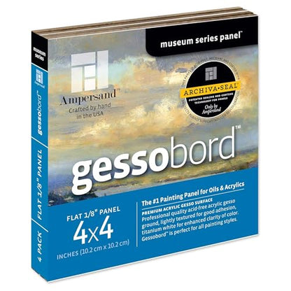 Ampersand Gessobord for Acrylic, Oil and Mixed Media, 1/8 Inch Depth, 4X4 Inch, Pack fo 4 (GBS044) - size: 4X4 Pack of 4, style: 1/8 Inch Depth