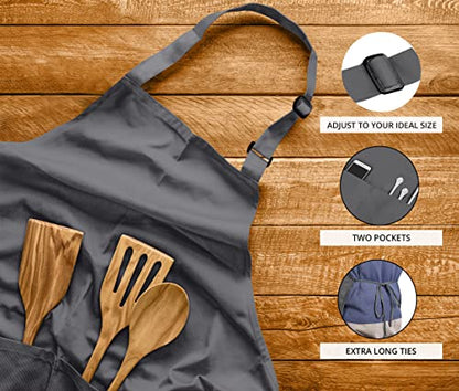 Utopia Kitchen 2 Pack Bib Apron, Adjustable with 2 Pockets, Water and Oil Resistant, Cooking Kitchen Chef Apron for Women Men - color: Grey