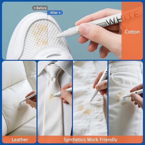 Gain-Art White Fabric Marker Pen, 0.7mm Fine Tip for Stain Cover on Clothes, DIY Art & Permanent Marking on Shoes/Leather - 2 Pack