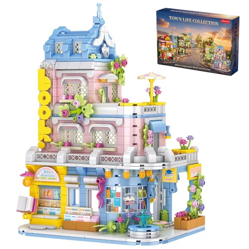 Bookstore Building Blocks, 762 PCS Modular City Street View Book Shop Model, Newsstand Construction Set for Home Decor, Birthday Gifts for Adults & Collectors - color: Pastel Macaron