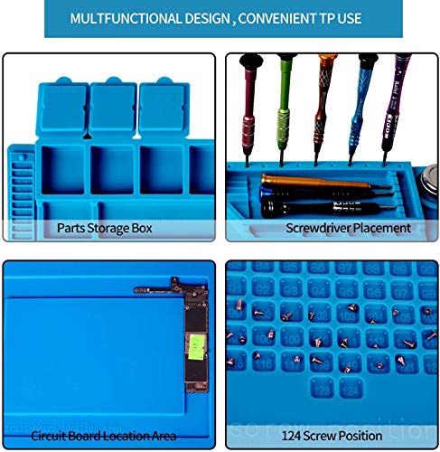 Kaisiking S-160 Silicone Repair Mat with Magnetic Feature, 2 ESD Tweezers and Anti-Static Wrist Strap for Electronics Soldering, 17.8 x 11.8 inch - color: 160 Soldering Mat Kit