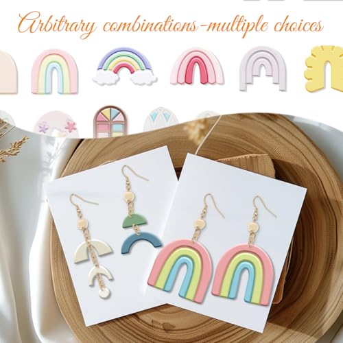ORIGACH 14 Pcs Boho Arch Shape Polymer Clay Cutters, Rainbow Flower Frame Design Clay Cutters for Polymer Clay Jewelry Earrings with a Clear Storage Box - style: Arch
