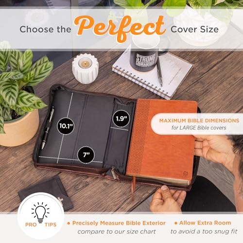 Christian Art Gifts Protective Chestnut Brown Faux Leather Classic Bible Cover Carry Case for Men and Grads: Hope and a Future - Jeremiah 29:11 Inspirational Bible Verse with Zipper and Pocket, Large - size: Large