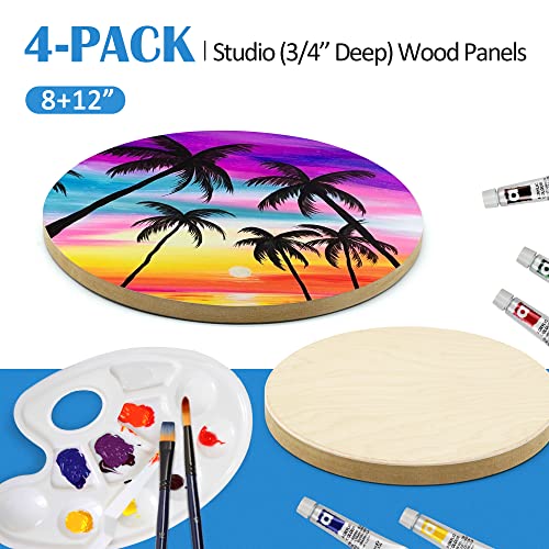 Falling in Art Unfinished Round Birch Wood Canvas Panels Kit, 4 Pack of 2 Sizes 8' and 12' Studio 3/4’’ Deep Cradle Boards for Pouring Art, Crafts, Painting, and More - size: 8'+12' round 2 PACK