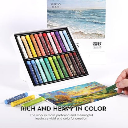 rubens Soft Oil Pastels (24 Premium Grays Colors), Creamy Texture Oil Pastels for Drawing & Blending, Dreamy Art Supplies Gift for Adult, Beginners, Artists