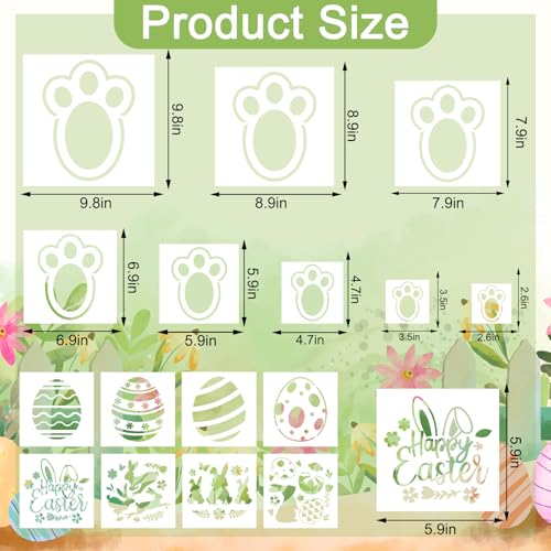 JarThenaAMCS 16Pcs Easter Stencils Assorted Template Stencils Reusable Bunny Footprint Easter Egg Rabbit Paw Plastic Drawing Painting Template for DIY Art Craft Painting on Wood - style: Easter