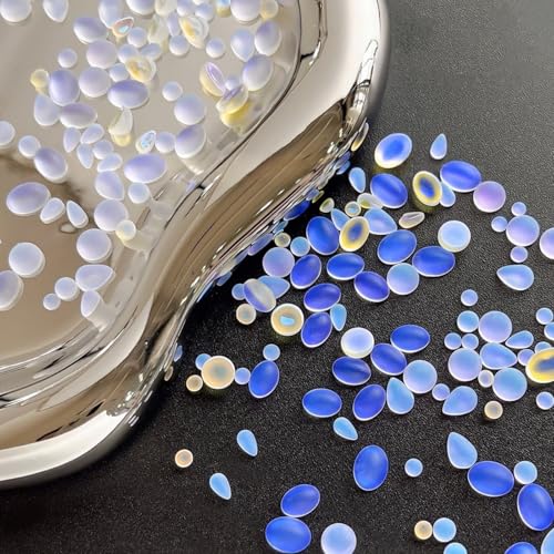 100Pcs Mix Shape Size Translucent Blue Tears Nail Rhinestones Flatback Rhinestones Multi Shapes Sizes Nail Design Circular Droplet Nail Crystals Nail Diamonds for DIY Jewelry Making Craft Supplies - color: off-white