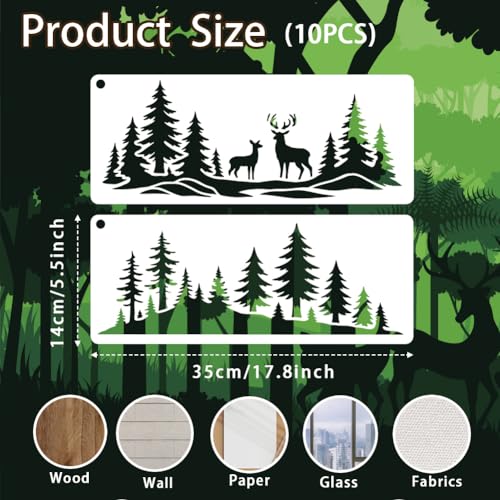 10 Sheets Forest Silhouette Stencils for Painting, 10 Styles Tree Mountain Deer Drawing Template Reusable Art Templates for Painting on Canvas Wood Wall Home Decor - style: Forest Silhouette