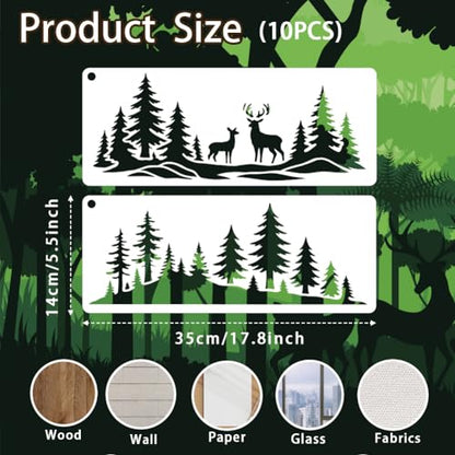 10 Sheets Forest Silhouette Stencils for Painting, 10 Styles Tree Mountain Deer Drawing Template Reusable Art Templates for Painting on Canvas Wood Wall Home Decor - style: Forest Silhouette