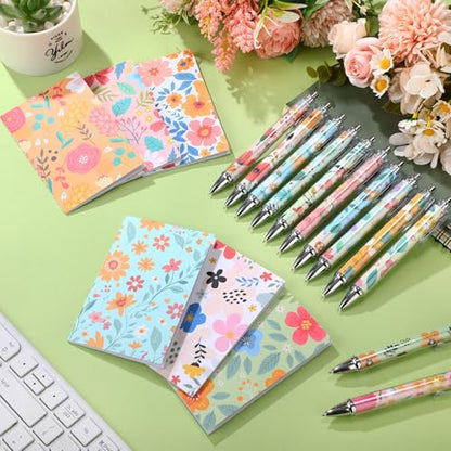 Motiskyy 24 Pcs Floral Pens Flower Ballpoint Pens Flower Notepads Set Design Line Notebook Employee Gifts Set for Student School Office Supplies, Back to School Gift(Cute) - style: Cute