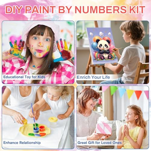 WEMEON Panda Paint by Numbers Kit for Kids with Frame and Easel, Easy Paint by Numbers Kits for Kids Ages 8-12, Small Painting by Number for Birthday Gift, Painting Party(10X12inch) - color: DAYH-0072-US(8X12inch)