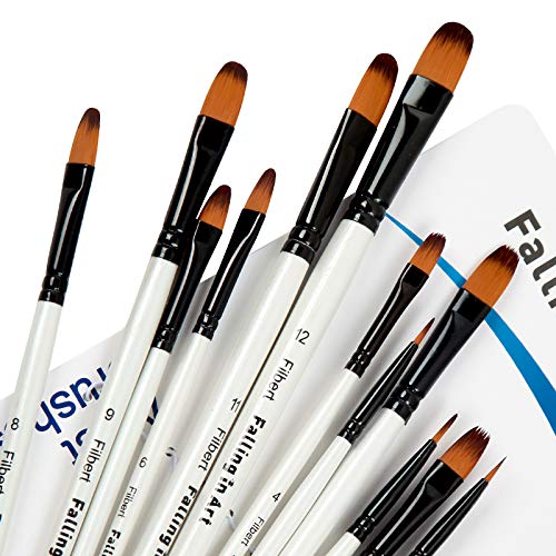 Falling in Art Paint Brushes Set, 12 PCS Nylon Professional Filbert Paint Brushes for Watercolor, Oil Painting, Acrylic, Face Body Nail Art, Crafts, Rock Painting - size: 12 Pcs Filbert Nylon