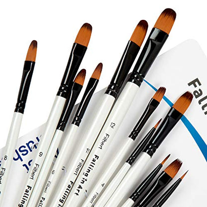 Falling in Art Paint Brushes Set, 12 PCS Nylon Professional Filbert Paint Brushes for Watercolor, Oil Painting, Acrylic, Face Body Nail Art, Crafts, Rock Painting - size: 12 Pcs Filbert Nylon
