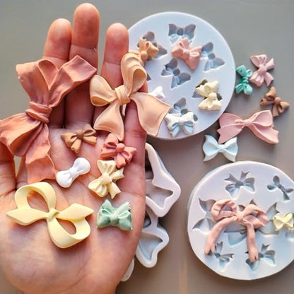 3PCS Bow Silicone Molds, Cute Bow Chocolate Molds Fondant Molds, Handmade Candy Gummy Jello Cupcake Topper Mold, Polymer Clay Soap Resin Plaster Art Craft Mould Birthday Party Wedding Cake Decorating - color: 3pc bow