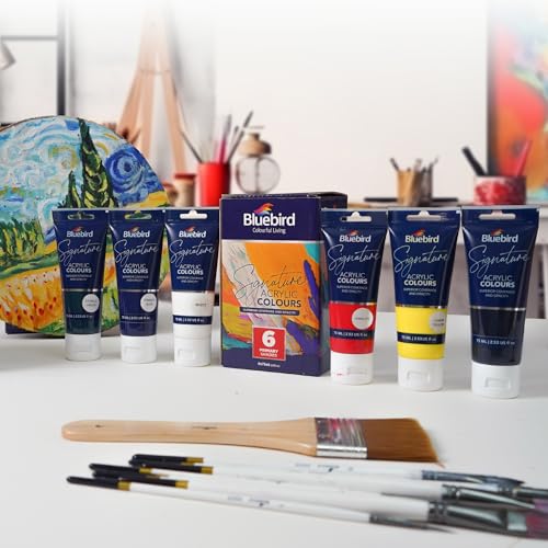 BLUEBIRD Signature Acrylic Paint Set, Primary Colors, 6-Pack 2.5 Fl Oz Each, Professional Acrylic Paints For Professionals, Adults, & Artists - color: Primary