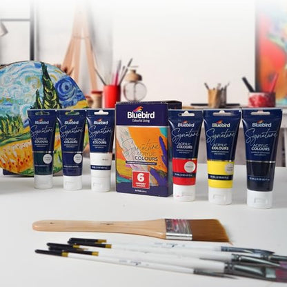 BLUEBIRD Signature Acrylic Paint Set, Primary Colors, 6-Pack 2.5 Fl Oz Each, Professional Acrylic Paints For Professionals, Adults, & Artists - color: Primary