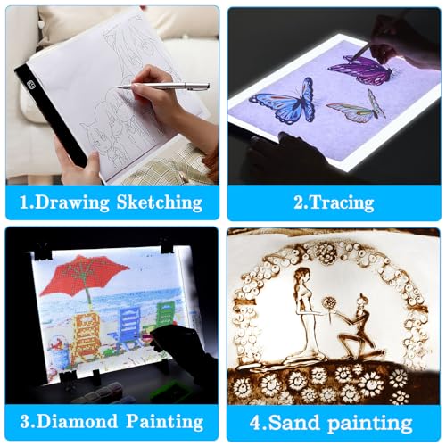 Ratukall 183PCS A4 Diamond Painting Light Pad Kit, Light Board for Diamond Painting Accessories, Tracing Light Box with 5D Painting Tools Set for Full Drill & Partial Drill Art - style: 01-A4 Light Pad Kit