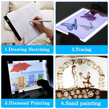 Ratukall 183PCS A4 Diamond Painting Light Pad Kit, Light Board for Diamond Painting Accessories, Tracing Light Box with 5D Painting Tools Set for Full Drill & Partial Drill Art - style: 01-A4 Light Pad Kit