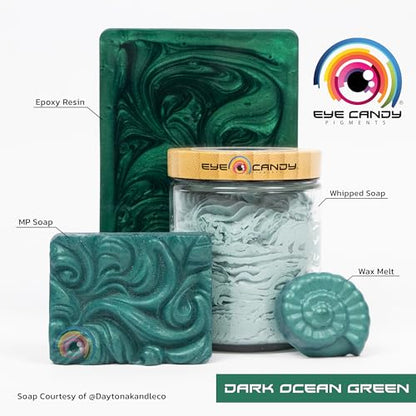 Eye Candy Pigments Premium Green Mica Powder - Dark Ocean Green (50gr) - for Epoxy, Resin, Soap, Paint, Woodworking, Acrylic Pouring, Bath Bombs, Fishing Lures - DIY Arts and Crafts Additive - color: Dark Ocean Green