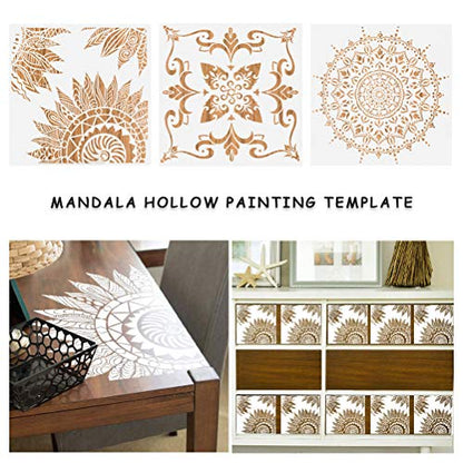 9 Pcs Mandala Stencils for Painting, 12x12 Inch Reusable Large Layering Stencils for Crafts Painting on Wood Floor Window Art Scrapbook Drawing Decoration - style: Large Mandala Stencils