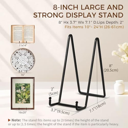 Plate Holder Easel Display Stand - 8 inch Metal Plate Stands for Display - Tabletop Picture Stand - Black Iron Easels for Display Pictures | Photo Frames | Book | Decorative Plates | Plaque -2 Pack - size: 8 inch (2 pack)