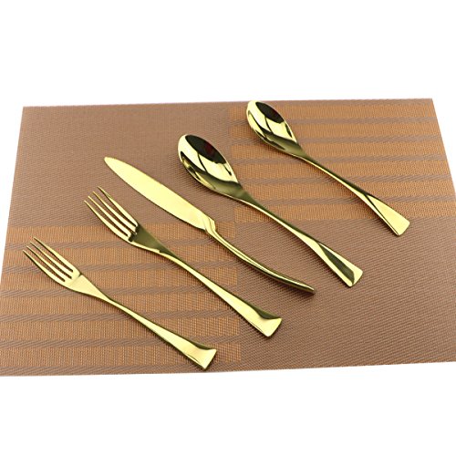 Cutlery Set, 20-piece Mirror Polishing Gold 18/10 Stainless Steel Dinnerware Flatware Sets,Service for 4,w/Dinnerware Knife, Forks, Soup Spoon, Salad Spoon, Dessert Fork - size: 4-set-gold