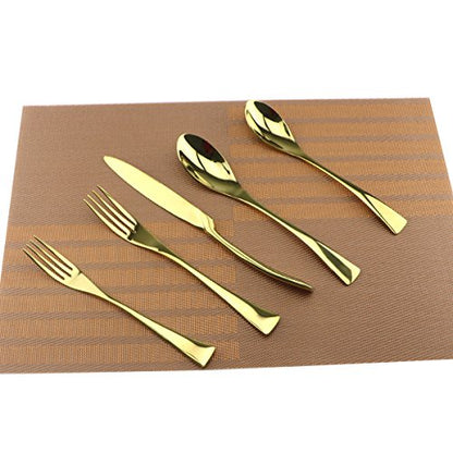 Cutlery Set, 20-piece Mirror Polishing Gold 18/10 Stainless Steel Dinnerware Flatware Sets,Service for 4,w/Dinnerware Knife, Forks, Soup Spoon, Salad Spoon, Dessert Fork - size: 4-set-gold