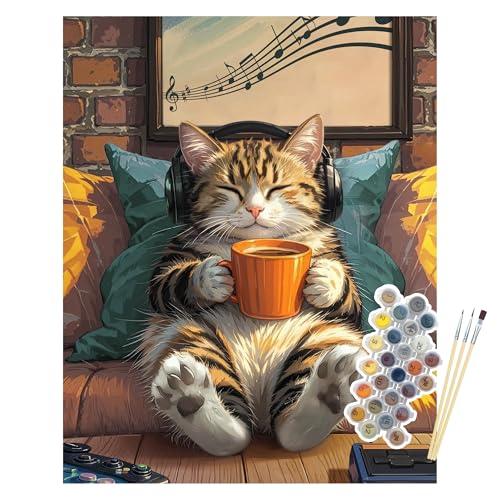 NPCSWXQ Paint By Numbers Kit for Adults Beginners, Cat Paint by Number on Canvas, DIY Acrylic Painting Crafts Number Artist Paint Kit for Home Wall Bedroom Study or Office Decor Gift 16x20Inch - color: SZH2507